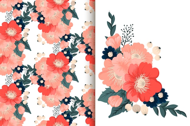 Flower bouquet with seamless pattern Floral background set