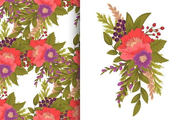 Flower bouquet with seamless pattern Floral background set