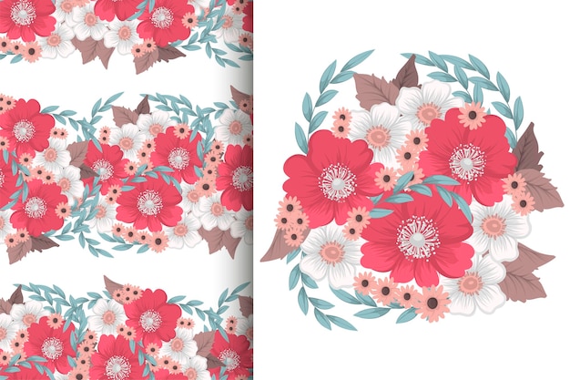 Flower bouquet with seamless pattern Floral background set