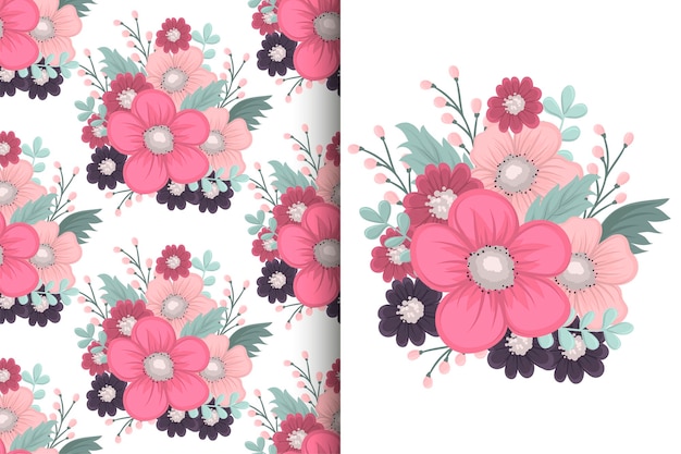 Flower bouquet with seamless pattern Floral background set