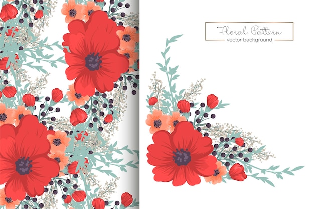 Flower bouquet with seamless pattern Floral background set