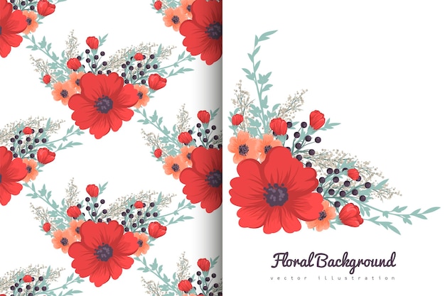 Flower bouquet with seamless pattern Floral background set