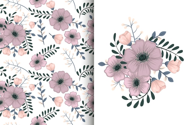 Flower bouquet with seamless pattern Floral background set