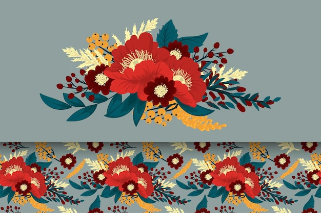 Flower bouquet with seamless pattern Floral background set