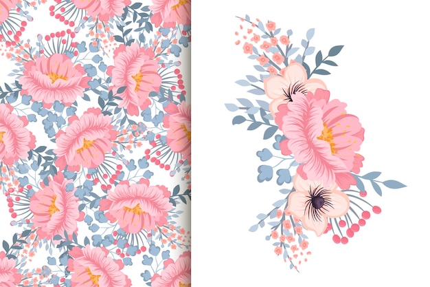 Flower bouquet with seamless pattern Floral background set