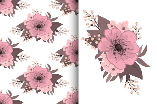 Flower bouquet with seamless pattern Floral background set