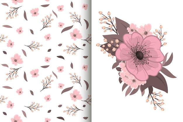 Flower bouquet with seamless pattern Floral background set