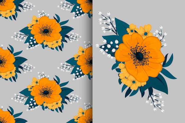 Flower bouquet with seamless pattern Floral background set