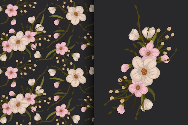 Flower bouquet with seamless pattern Floral background set