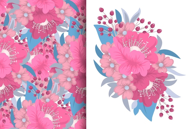 Flower bouquet with seamless pattern Floral background set