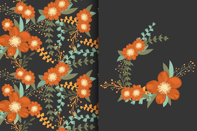 Flower bouquet with seamless pattern Floral background set