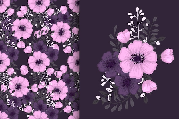 Flower bouquet with seamless pattern Floral background set