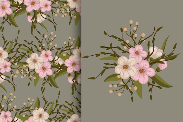 Flower bouquet with seamless pattern Floral background set