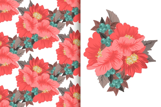 Flower bouquet with seamless pattern Floral background set