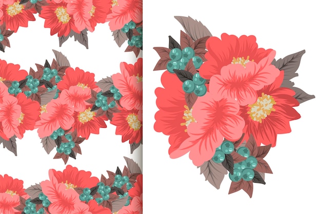 Flower bouquet with seamless pattern Floral background set