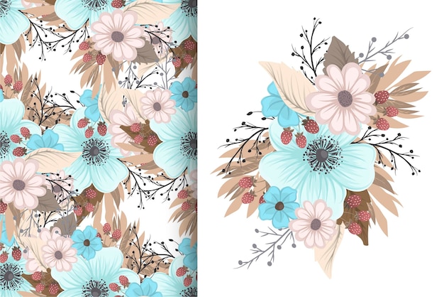 Flower bouquet with seamless pattern Floral background set