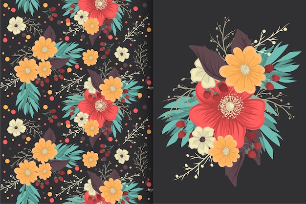 Flower bouquet with seamless pattern Floral background set