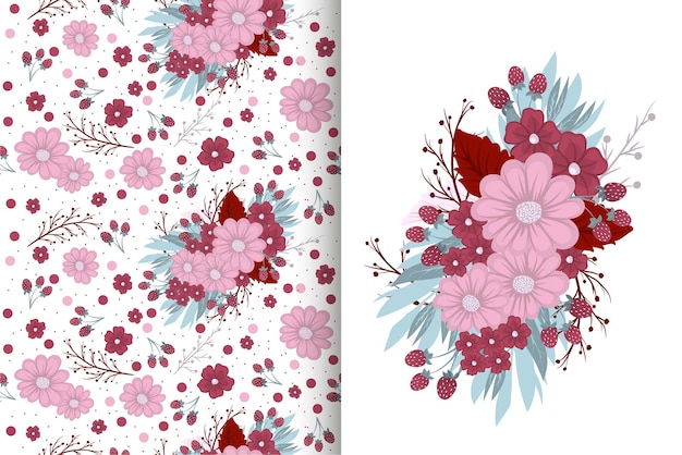 Flower bouquet with seamless pattern Floral background set