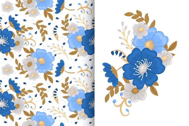 Flower bouquet with seamless pattern Floral background set