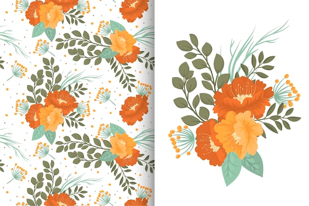 Flower bouquet with seamless pattern Floral background set