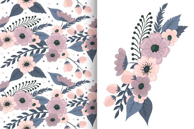 Flower bouquet with seamless pattern Floral background set