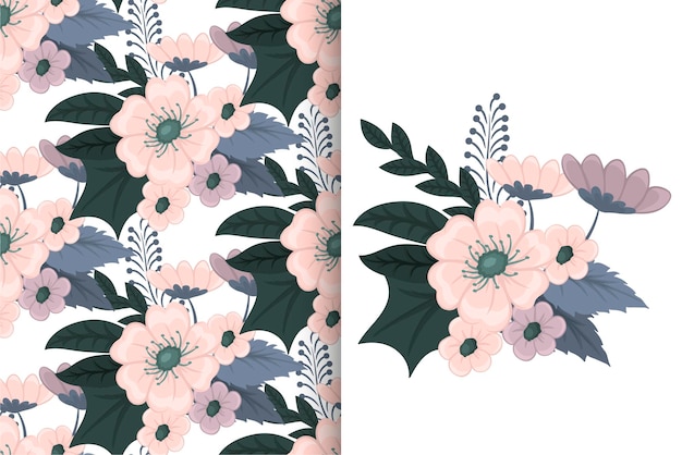 Flower bouquet with seamless pattern Floral background set