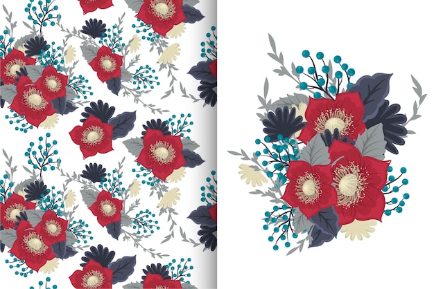 Flower bouquet with seamless pattern Floral background set