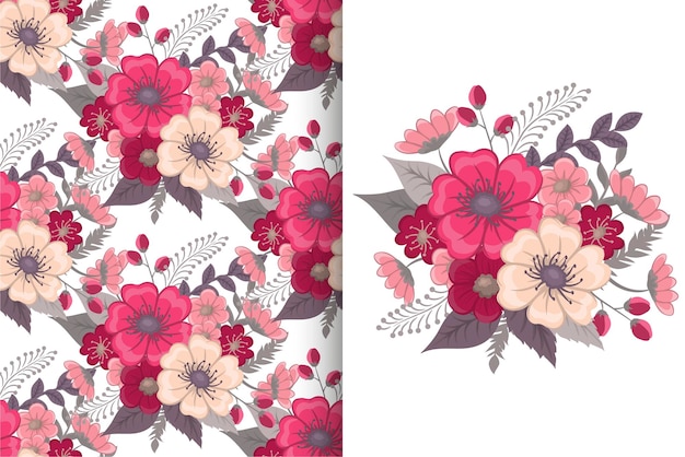 Flower bouquet with seamless pattern Floral background set