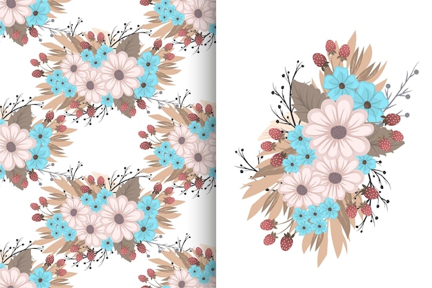 Flower bouquet with seamless pattern Floral background set