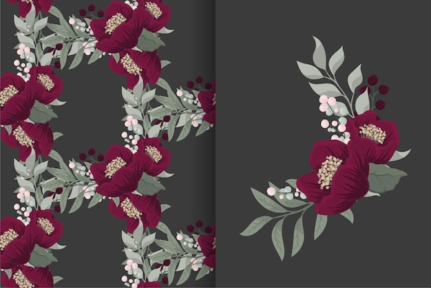 Flower bouquet with seamless pattern. Floral background set