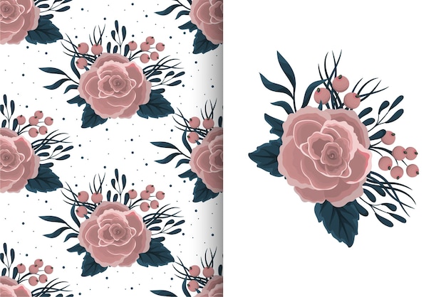 Flower bouquet with seamless pattern. Floral background set