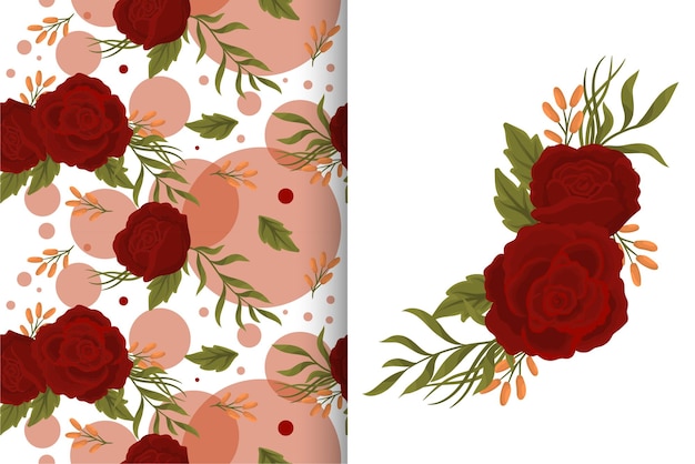 Flower bouquet with seamless pattern. Floral background set