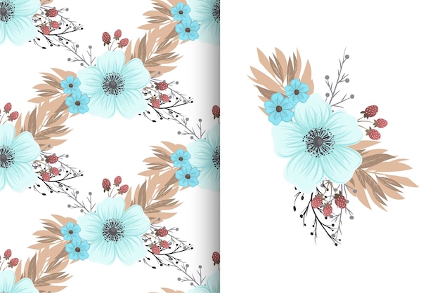 Flower bouquet with seamless pattern Floral background set