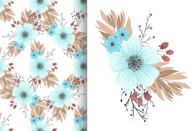 Flower bouquet with seamless pattern Floral background set