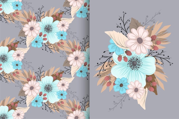 Flower bouquet with seamless pattern Floral background set