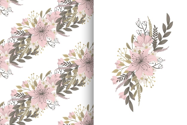 Flower bouquet with seamless pattern. Floral background set