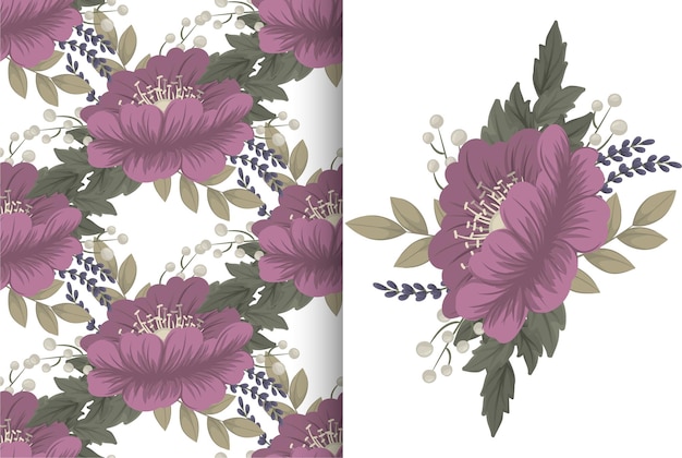 Flower bouquet with seamless pattern. Floral background set