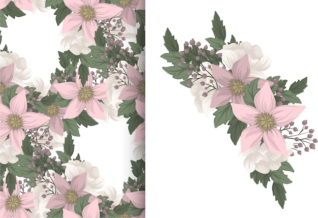 Flower bouquet with seamless pattern. Floral background set