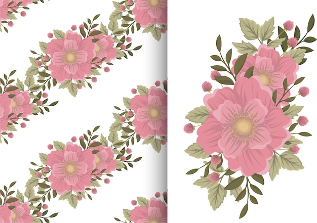 Flower bouquet with seamless pattern. Floral background set