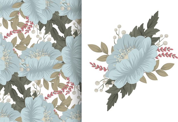 Flower bouquet with seamless pattern. Floral background set