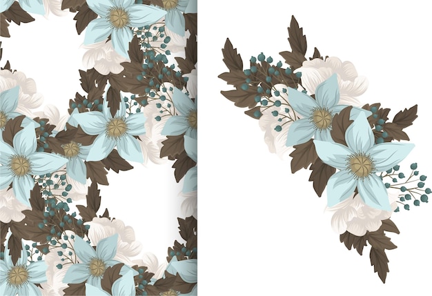 Flower bouquet with seamless pattern. Floral background set