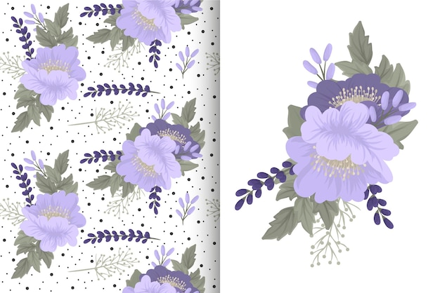 Flower bouquet with seamless pattern. Floral background set