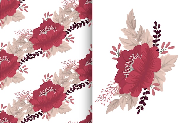 Flower bouquet with seamless pattern. Floral background set