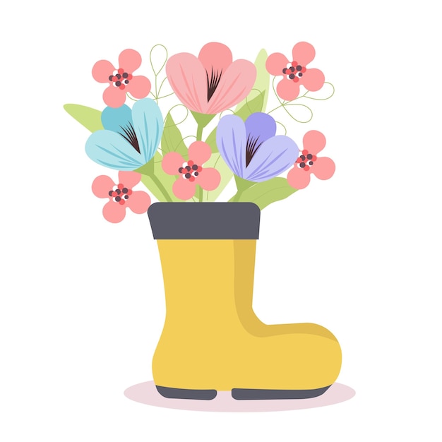 Flower bouquet in yellow boot