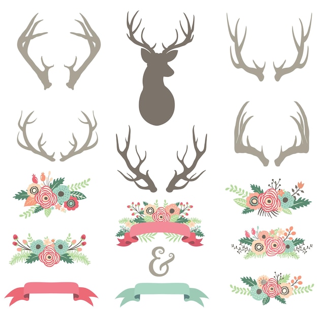 Flower Bouquets Antlers Set