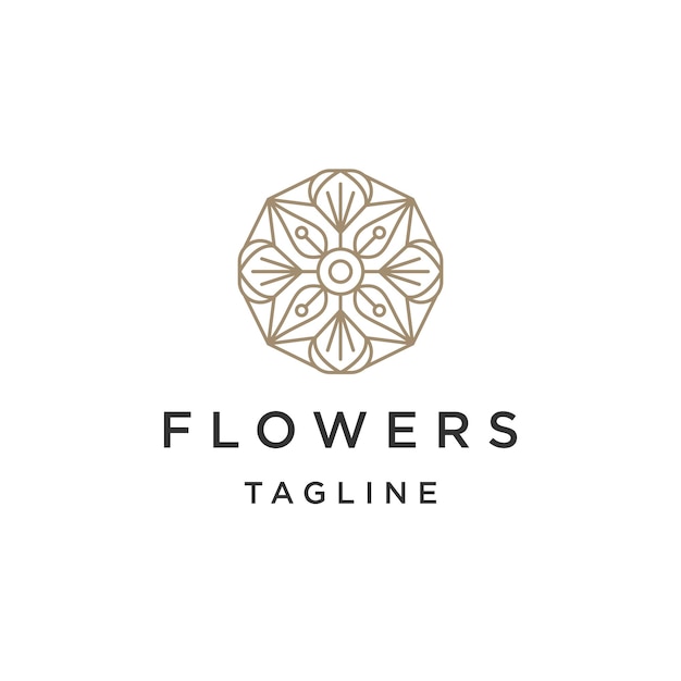 Flower boutique line logo icon design template flat vector