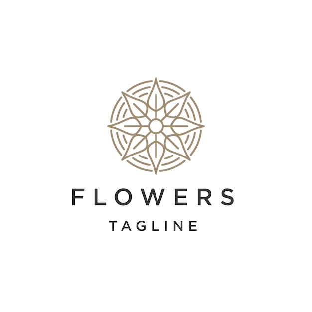 Flower boutique line logo icon design template flat vector