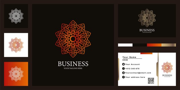 Flower, boutique or ornament luxury logo template design with business card.