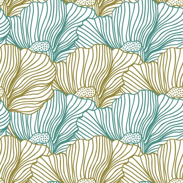 Flower buds seamless pattern ornament Line style Floral vintage outline endless background