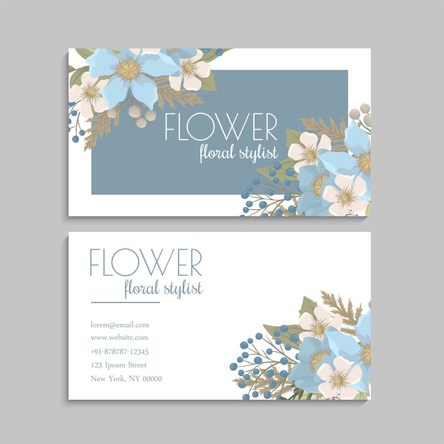 Flower business cards blue flowers